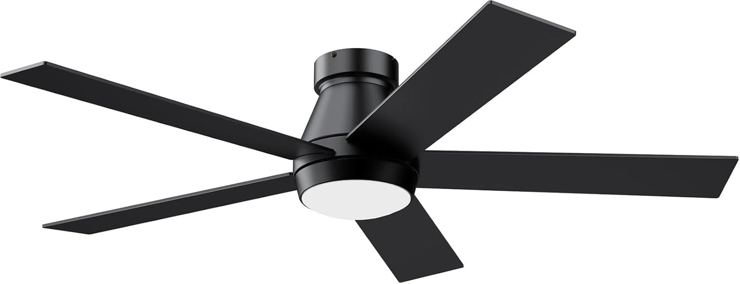 TCL 52" Ceiling Fan with Lights, Black Flush Mount Ceiling Fans with Remote Control, 6 Speeds DC Reversible, Dimmable, Noiseless, Low Profile Ceiling Fans for Bedroom
