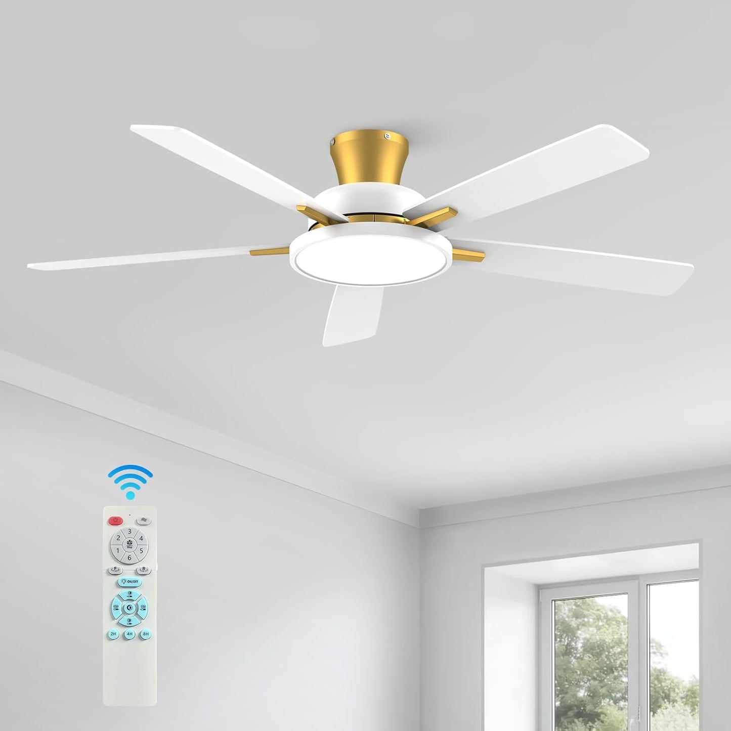 TALOYA 52 inch Ceiling Fans with Lights,Remote Control Multifunctional Quiet Fan with Three Color Temperature and Dimmable Light with Reversible Blades Black