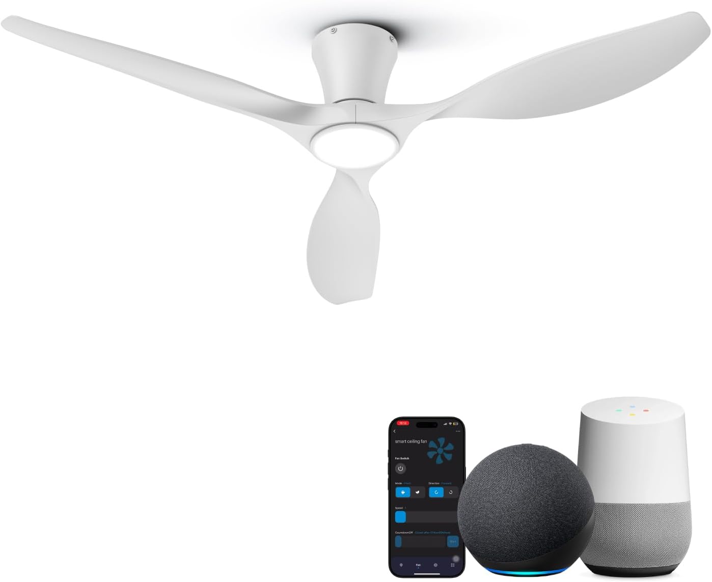 TALOYA 52 inch Ceiling Fans with Lights Remote Control, Modern Low Profile Ceiling Fan with Quiet Reversible DC Motor for Bedroom Living Room and Patio White