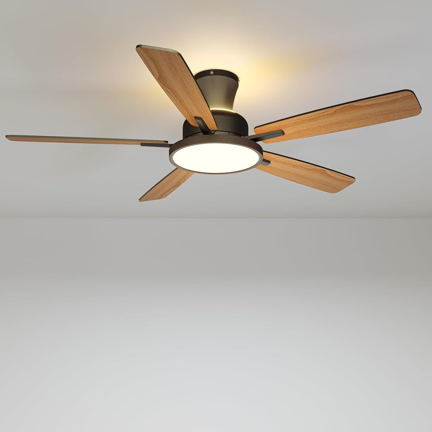 TALOYA 52 inch Ceiling Fans with Lights,Remote Control Multifunctional Quiet Fan with Three Color Temperature and Dimmable Light with Reversible Blades Black