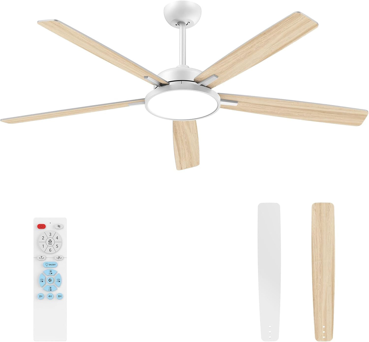 TALOYA 52 inch Ceiling Fans with Lights,Remote Control Multifunctional Quiet Fan with Three Color Temperature and Dimmable Light with Reversible Blades Black