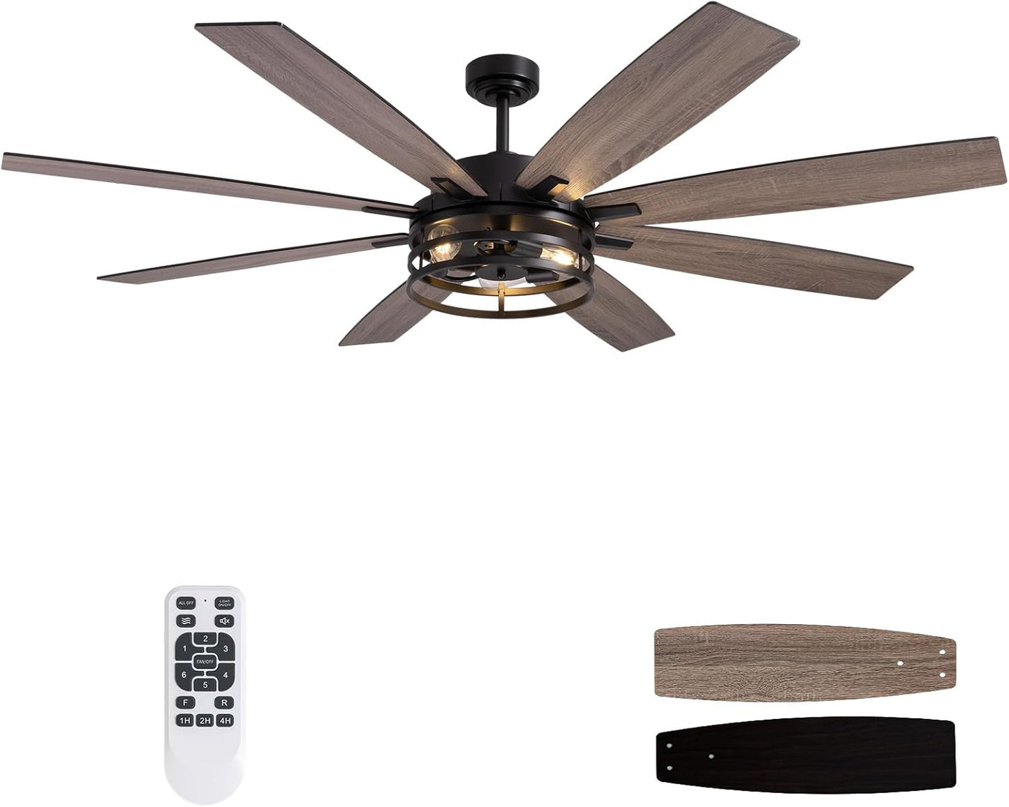 60 Inch Ceiling Fans with Lights and Remote Control, Farmhouse Ceiling Fan for Bedroom Living Room and Patio, Black Caged Ceiling Fan for Indoor and Outdoor