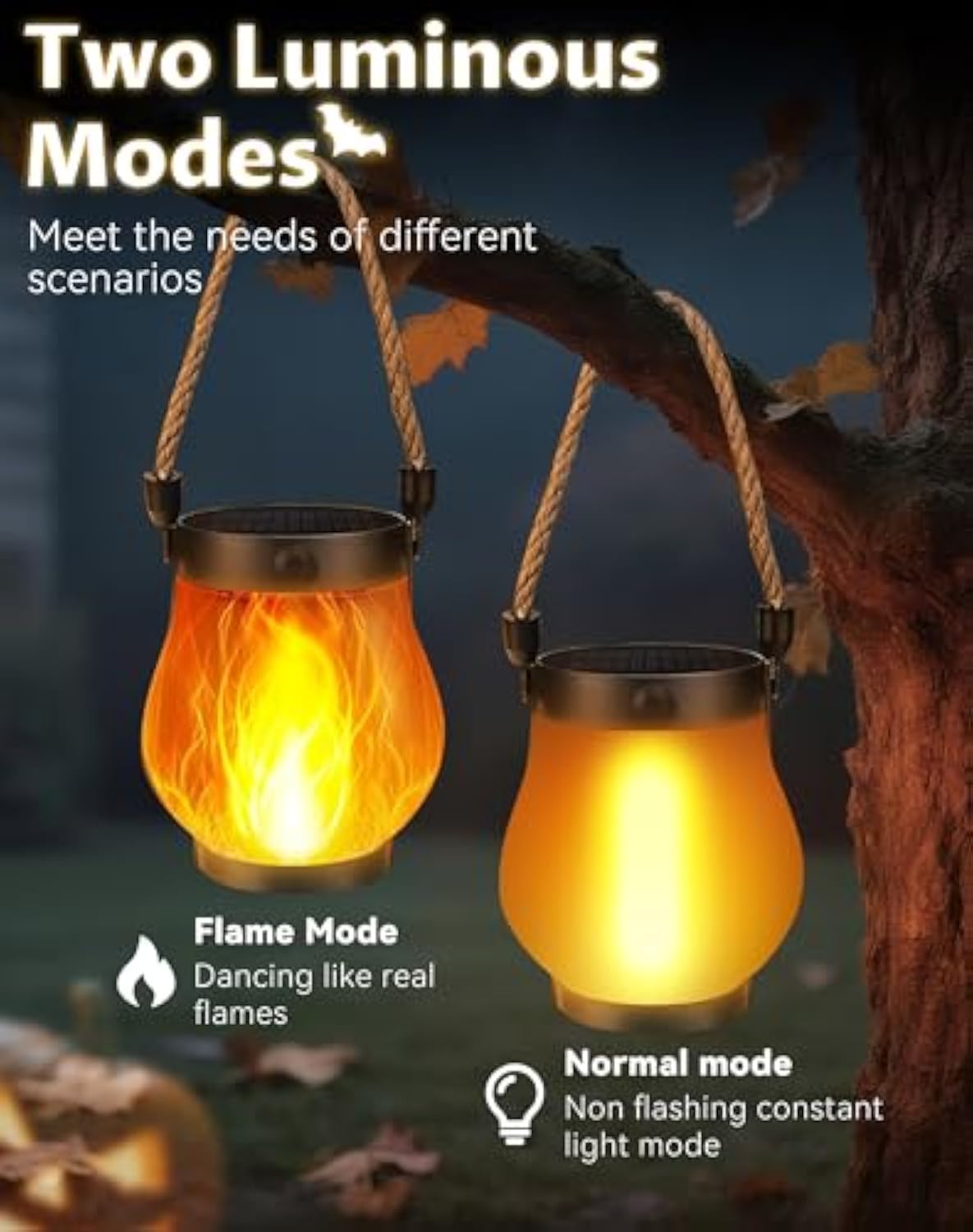 Solar Lantern Outdoor Lights, whimsyard solars Lantern Waterproof with Hemp Rope, Hanging Solar Lanterns, Dual Charging Modes for Garden Yard Decorations (5PCS)