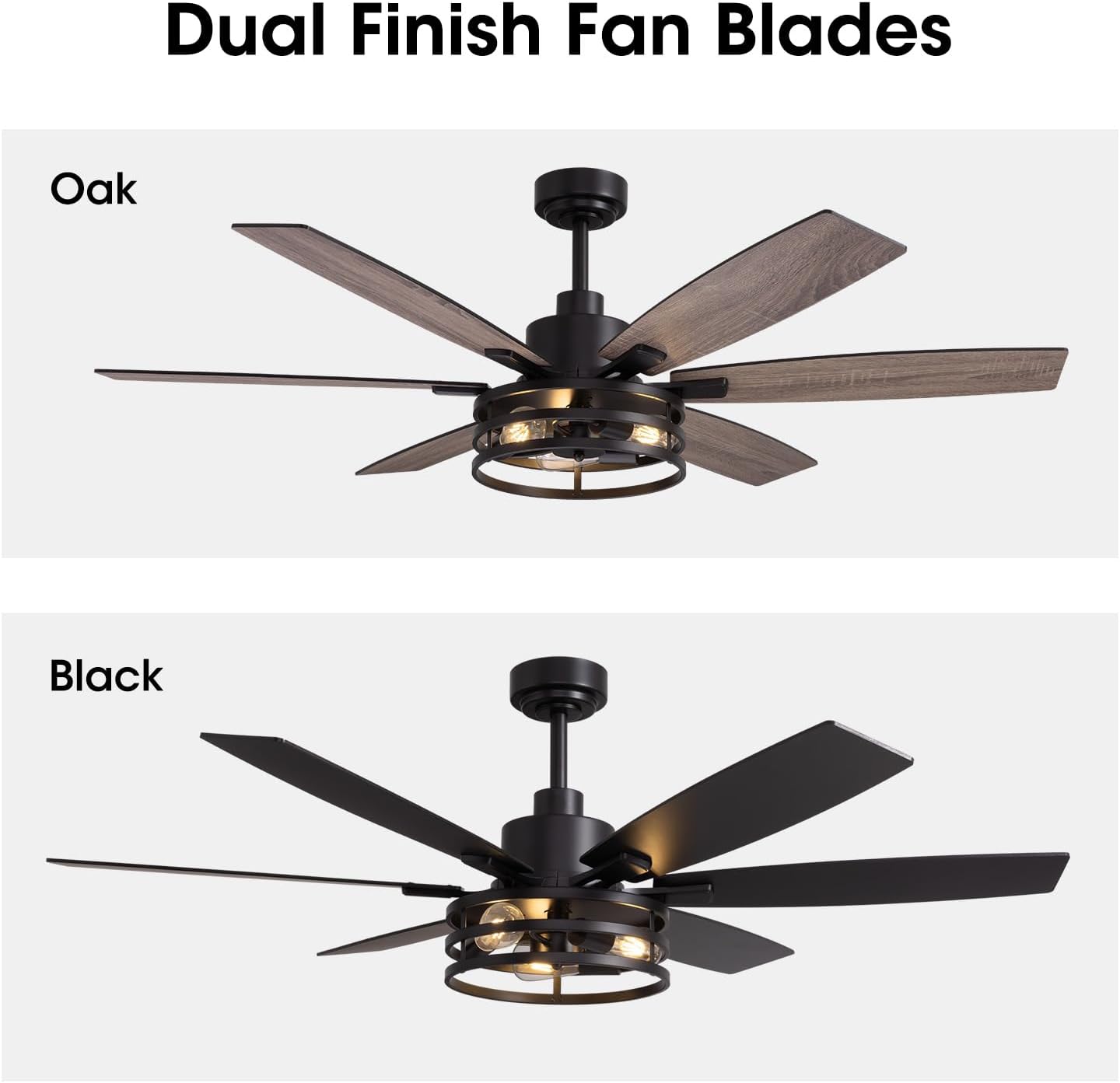 60 Inch Ceiling Fans with Lights and Remote Control, Farmhouse Ceiling Fan for Bedroom Living Room and Patio, Black Caged Ceiling Fan for Indoor and Outdoor