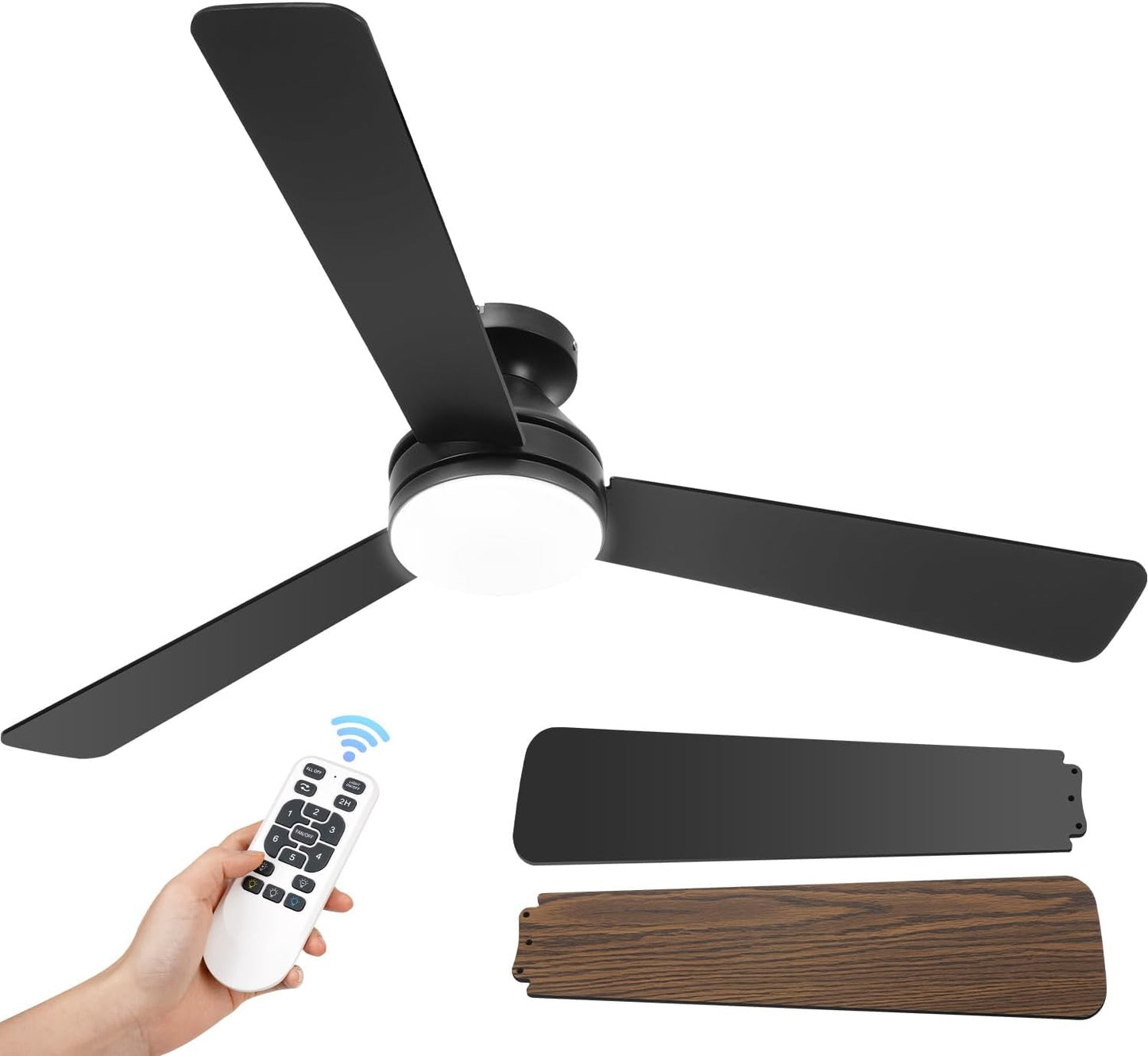 Ceiling Fans with Lights, 42 Inch Low Profile Ceiling Fan with Light and Remote Control, Reversible, LED Dimmable for Bedroom Living Room Indoor/Outdoor Patio Use