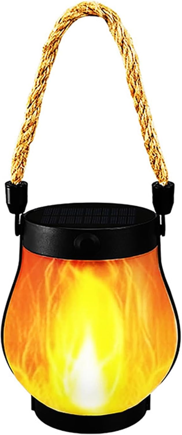Kaliqo Solar Lantern Outdoor Lights Waterproof,Flickering Flame SolarLantern Waterproof Light,Kaligo Hemp Rope Hanging Flame Lanterns for Garden Yard Decorations (5)