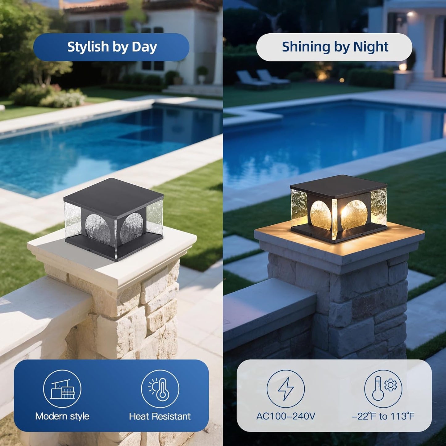 Outdoor Post Lights, 11.8" Pillar Light Hardwired, IP54 Waterproof Column Lamp 3000K LED Lantern Patio Modern Fence Lighting for Garden Yard Gate Walkway Landscape Outside Decorations