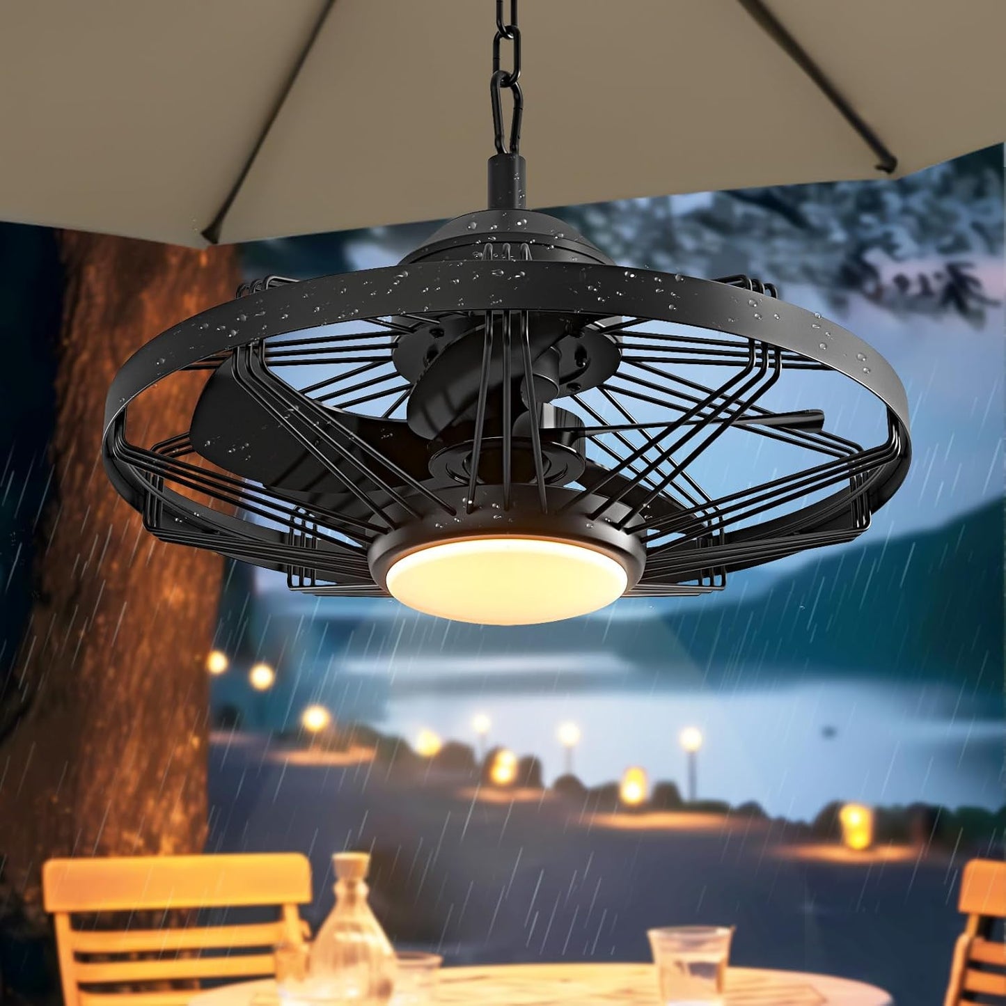 21" Waterproof Outdoor Ceiling Fan with Light, Outdoor Boho Hanging Fan for Patio, 6-Speed & 3 CCT LED, Caged Ceiling Fan with Smart APP & Remote Control, Perfect for Gazebo, Pergola, Canopy