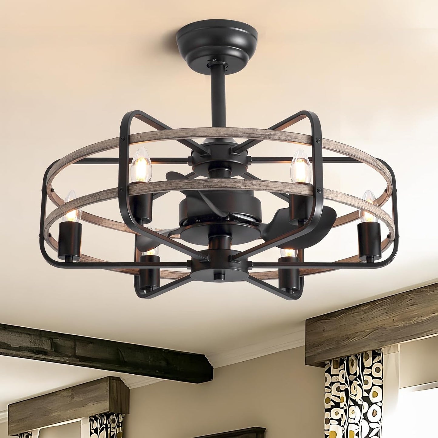 21" Waterproof Outdoor Ceiling Fan with Light, Outdoor Boho Hanging Fan for Patio, 6-Speed & 3 CCT LED, Caged Ceiling Fan with Smart APP & Remote Control, Perfect for Gazebo, Pergola, Canopy