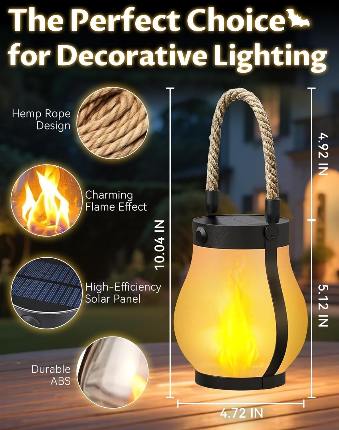 Kaliqo Solar Lantern Outdoor Lights Waterproof, Dancing Flame Solar Lantern Outdoor Lights, Kaligo Hemp Rope Hanging Flame Lanterns for Garden Yard Decorations (5pcs)