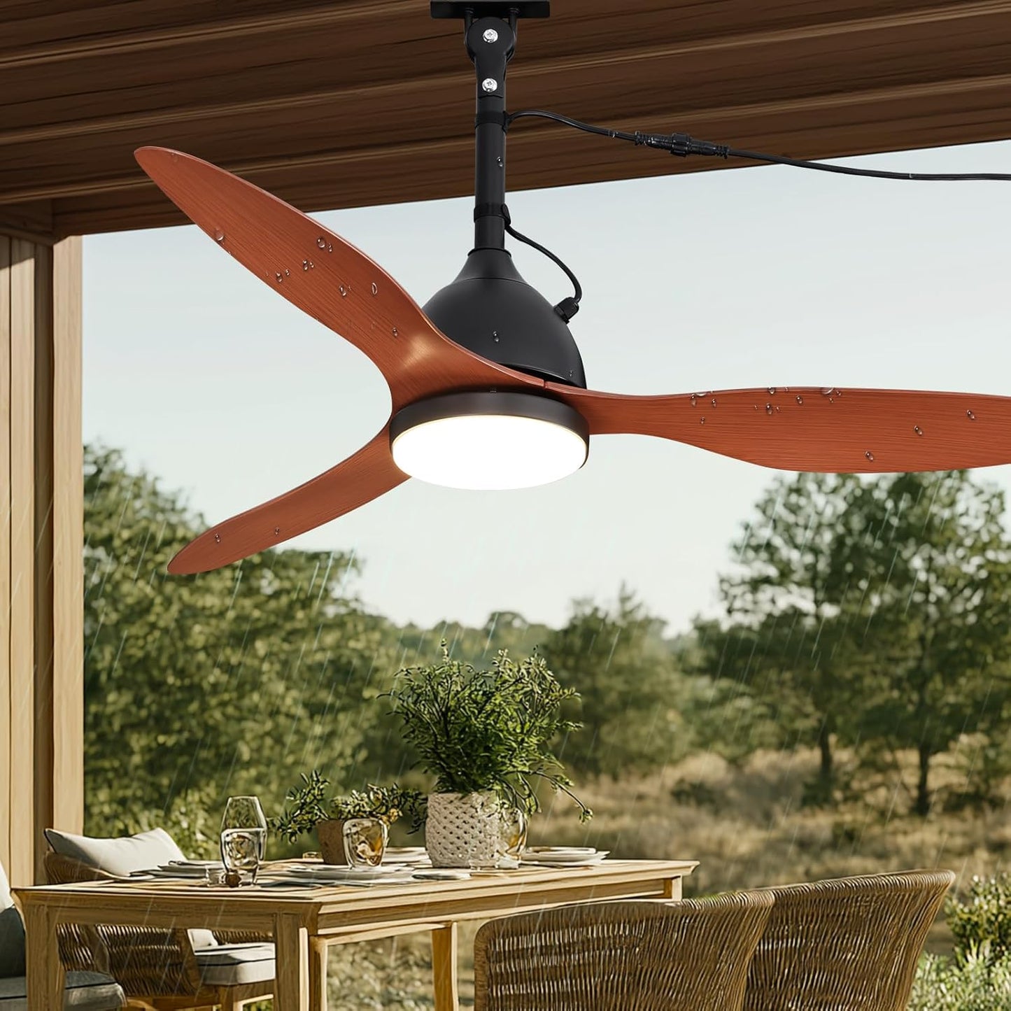 21" Waterproof Outdoor Ceiling Fan with Light, Outdoor Boho Hanging Fan for Patio, 6-Speed & 3 CCT LED, Caged Ceiling Fan with Smart APP & Remote Control, Perfect for Gazebo, Pergola, Canopy