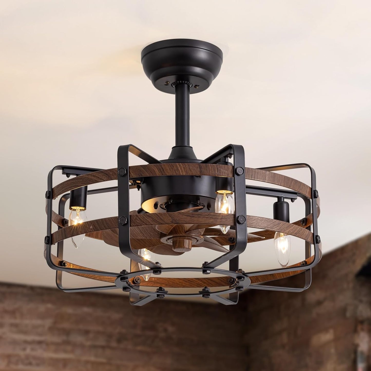 21" Waterproof Outdoor Ceiling Fan with Light, Outdoor Boho Hanging Fan for Patio, 6-Speed & 3 CCT LED, Caged Ceiling Fan with Smart APP & Remote Control, Perfect for Gazebo, Pergola, Canopy