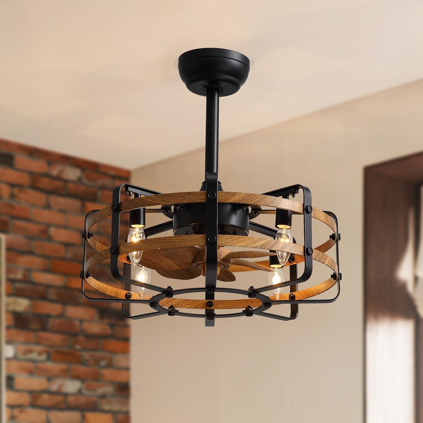 21" Waterproof Outdoor Ceiling Fan with Light, Outdoor Boho Hanging Fan for Patio, 6-Speed & 3 CCT LED, Caged Ceiling Fan with Smart APP & Remote Control, Perfect for Gazebo, Pergola, Canopy