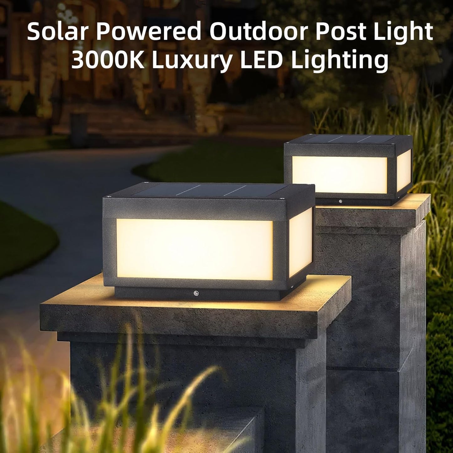 Solar Pillar Light Outdoor, Modern Post Light Dusk to Dawn IP54 Waterproof Solar Column Cap Lights LED 3000K Deck Lantern Lamp for Patio Garden Decoration with E26 Bulb(11.8"x11.8",Grey)