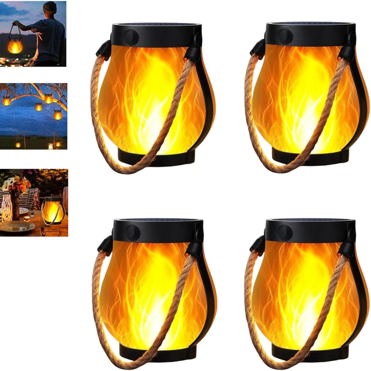 Kaliqo Solar Lantern Outdoor Lights Waterproof,Flickering Flame SolarLantern Waterproof Light,Kaligo Hemp Rope Hanging Flame Lanterns for Garden Yard Decorations (5)
