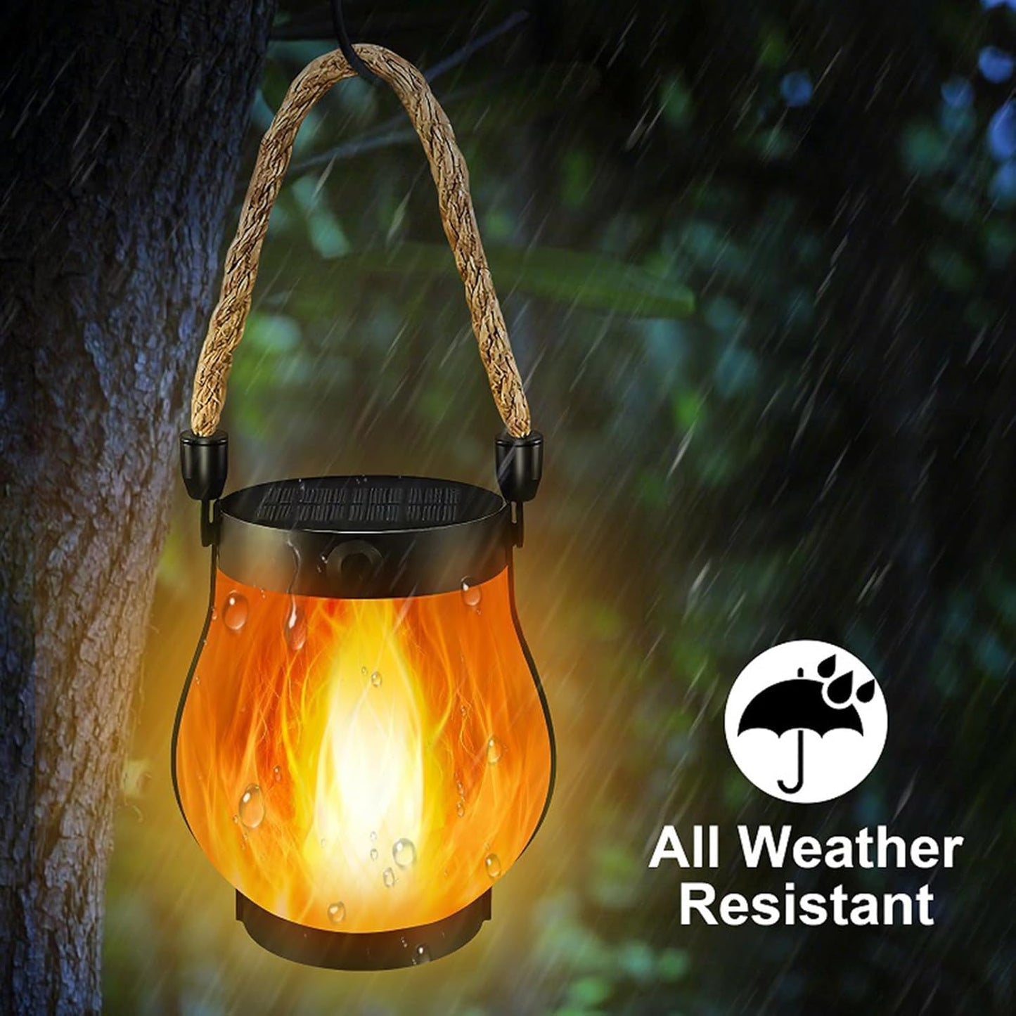 Kaliqo Solar Lantern Outdoor Lights Waterproof,Flickering Flame SolarLantern Waterproof Light,Kaligo Hemp Rope Hanging Flame Lanterns for Garden Yard Decorations (5)