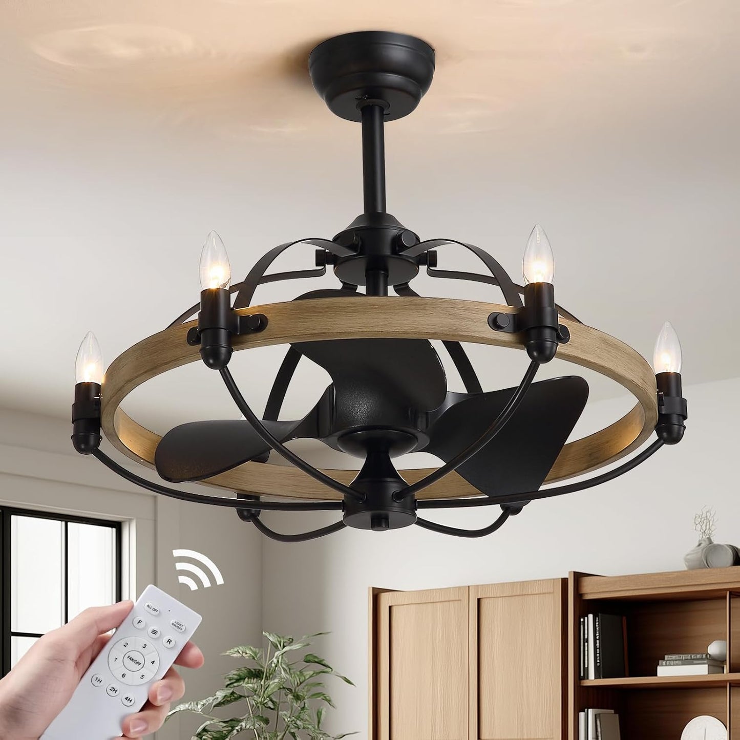 21" Waterproof Outdoor Ceiling Fan with Light, Outdoor Boho Hanging Fan for Patio, 6-Speed & 3 CCT LED, Caged Ceiling Fan with Smart APP & Remote Control, Perfect for Gazebo, Pergola, Canopy