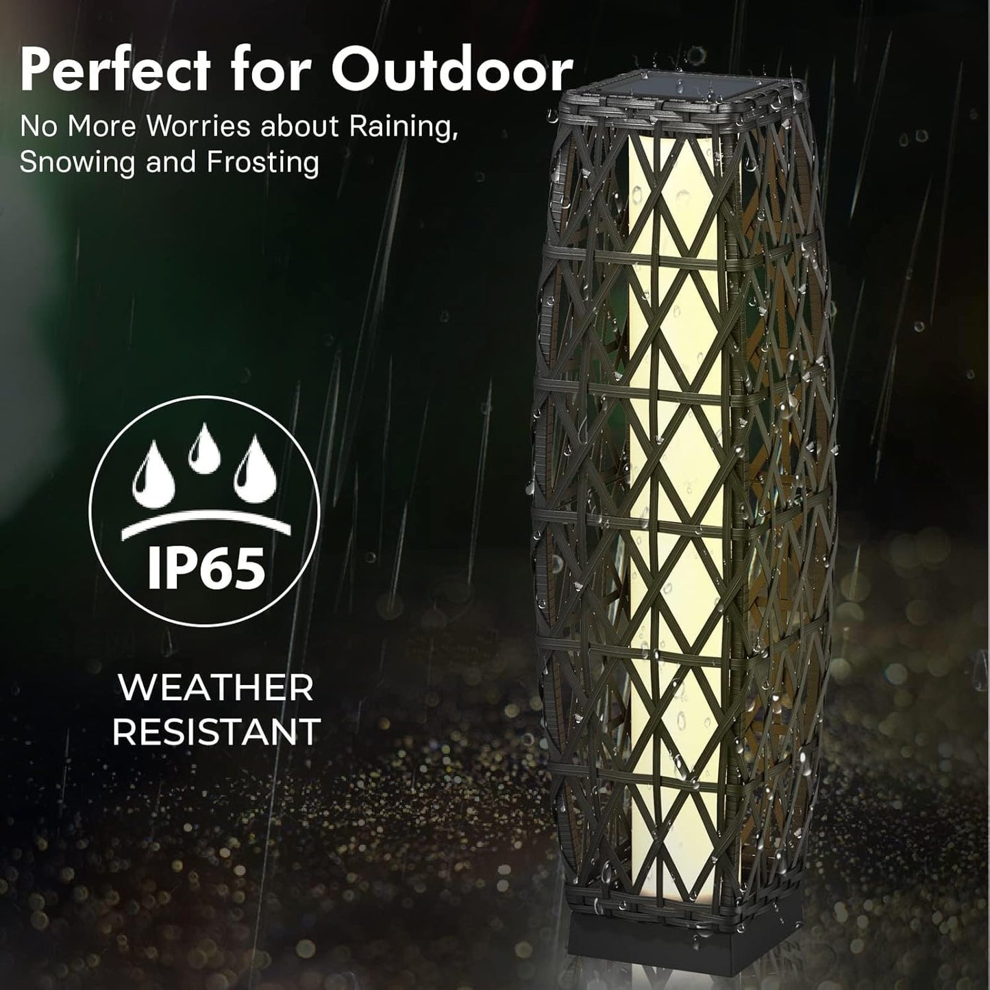 Grand patio 2-Piece Outdoor Solar-Powered Woven Wicker Lantern Floor Lamp Decoration for Deck Garden Lawn Porch - Medium Cindy, Silver Gray