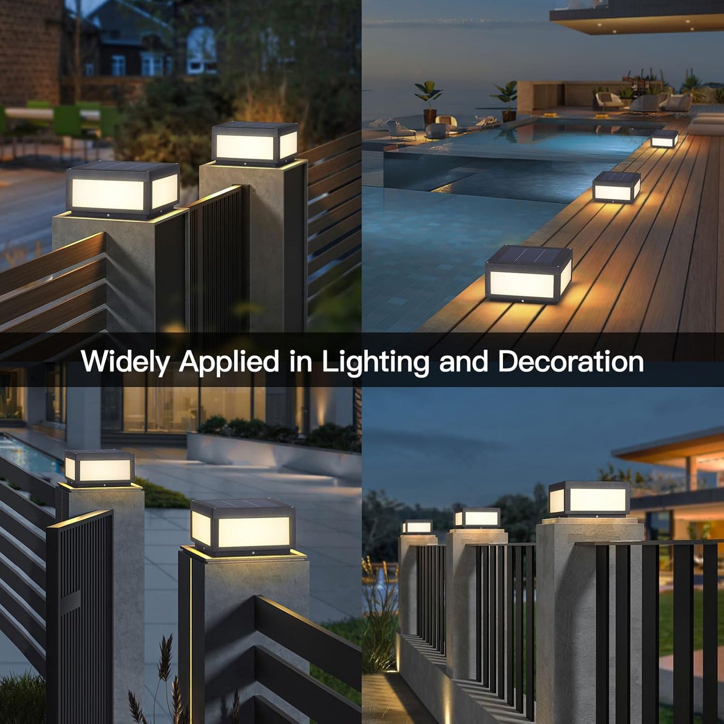 Solar Pillar Light Outdoor, Modern Post Light Dusk to Dawn IP54 Waterproof Solar Column Cap Lights LED 3000K Deck Lantern Lamp for Patio Garden Decoration with E26 Bulb(11.8"x11.8",Grey)