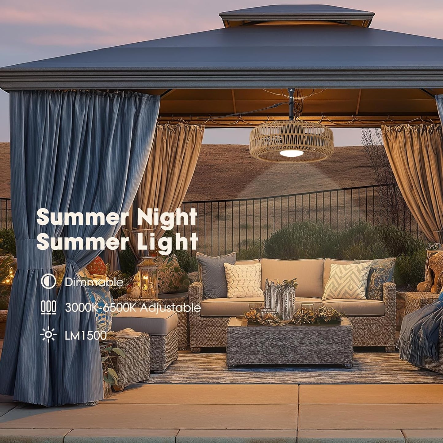 21" Waterproof Outdoor Ceiling Fan with Light, Outdoor Boho Hanging Fan for Patio, 6-Speed & 3 CCT LED, Caged Ceiling Fan with Smart APP & Remote Control, Perfect for Gazebo, Pergola, Canopy