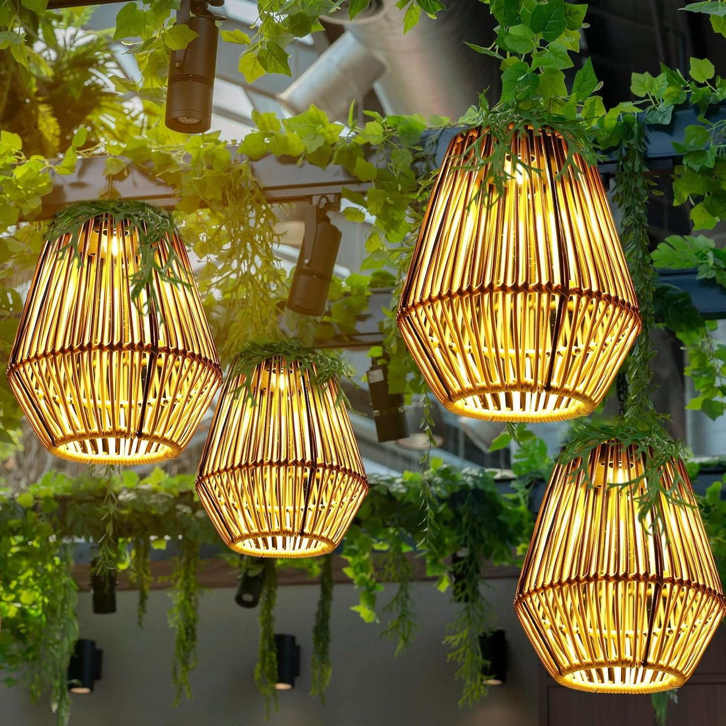 VIHOSE 6 Pack Solar Lanterns, Rattan Hanging Solar Lights with Handle Outdoor Waterproof, Outdoor Lamp Lights Decoration for Patio Porch Garden Pathway Yard Trees Lawn