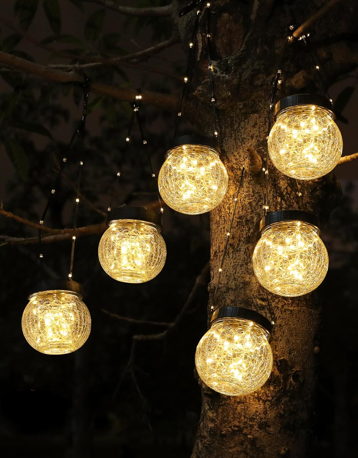 PARTPHONER Solar Lanterns Solar Lights Outdoor Waterproof 18-Pack, Solar Powered Hanging Lights Cracked Glass Hanging Globes for Christmas Decoration, Shepherd Hook, Garden Tree Ornaments