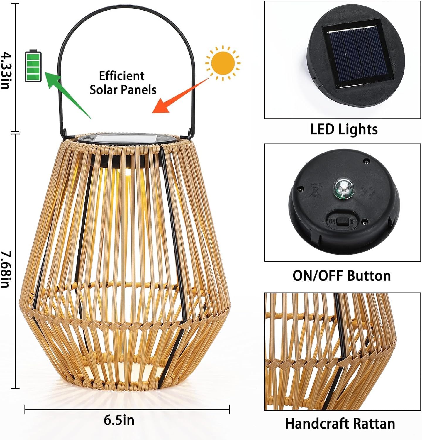 VIHOSE 6 Pack Solar Lanterns, Rattan Hanging Solar Lights with Handle Outdoor Waterproof, Outdoor Lamp Lights Decoration for Patio Porch Garden Pathway Yard Trees Lawn