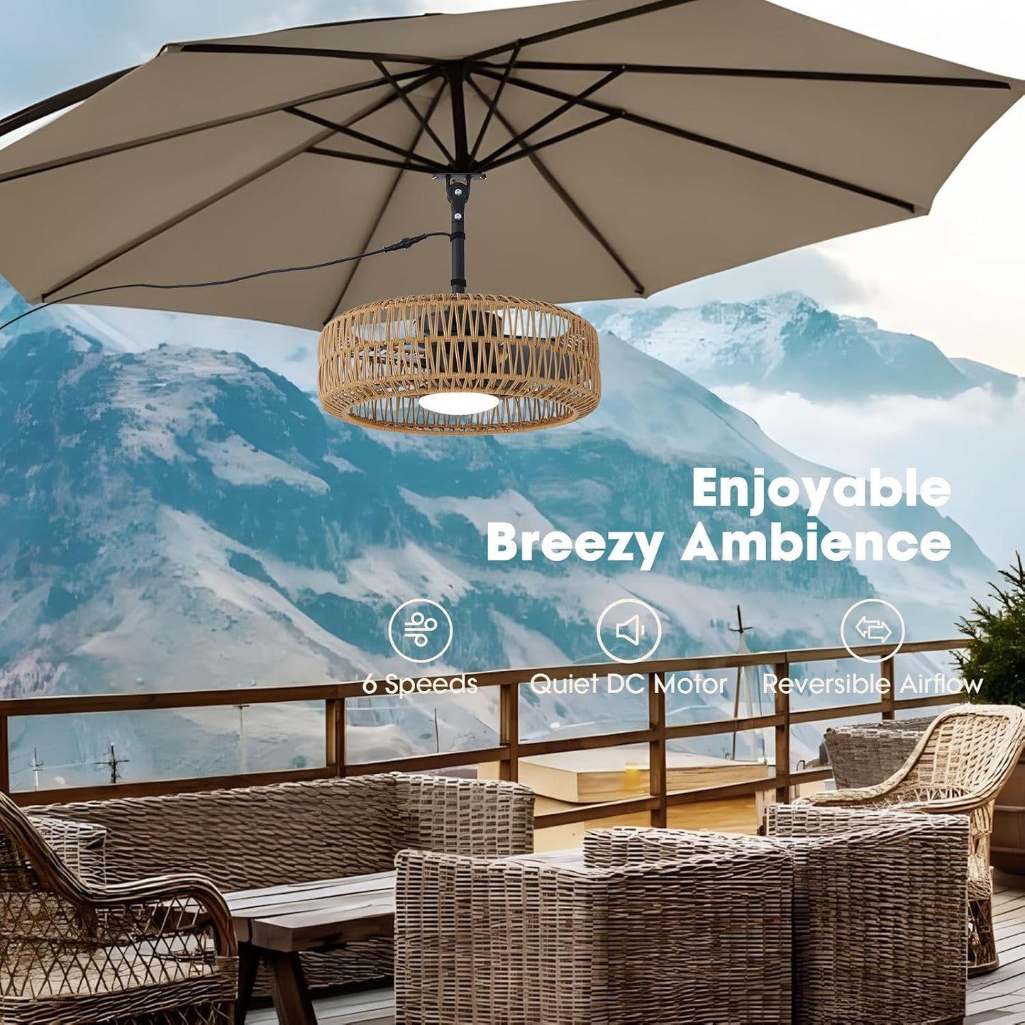 21" Waterproof Outdoor Ceiling Fan with Light, Outdoor Boho Hanging Fan for Patio, 6-Speed & 3 CCT LED, Caged Ceiling Fan with Smart APP & Remote Control, Perfect for Gazebo, Pergola, Canopy