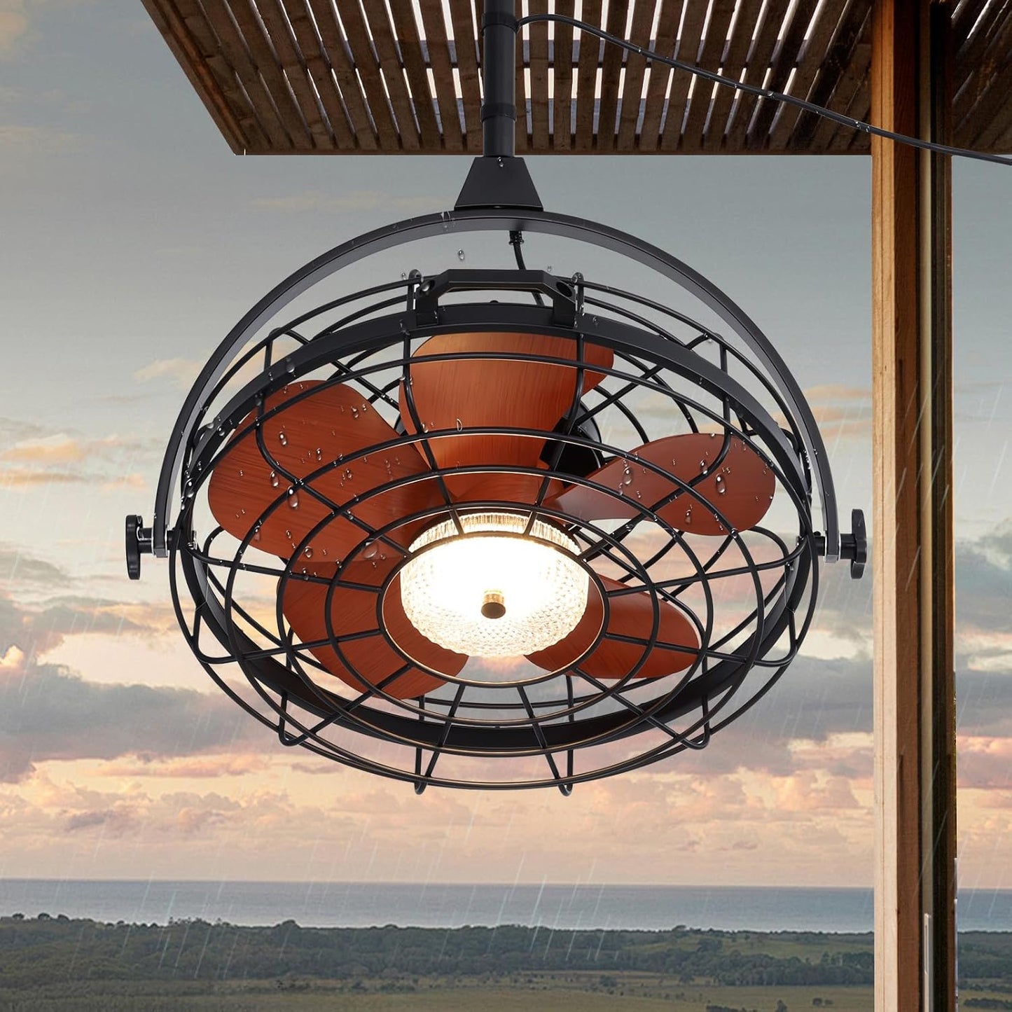 21" Waterproof Outdoor Ceiling Fan with Light, Outdoor Boho Hanging Fan for Patio, 6-Speed & 3 CCT LED, Caged Ceiling Fan with Smart APP & Remote Control, Perfect for Gazebo, Pergola, Canopy