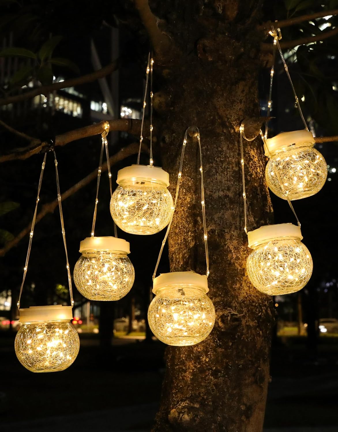 PARTPHONER Solar Lanterns Solar Lights Outdoor Waterproof 18-Pack, Solar Powered Hanging Lights Cracked Glass Hanging Globes for Christmas Decoration, Shepherd Hook, Garden Tree Ornaments
