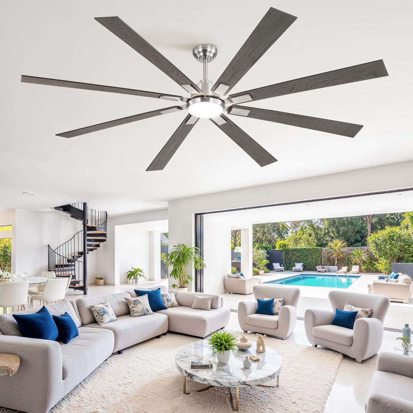 ZMISHIBO 72 inch Large Ceiling Fans with Lights and Remote, Indoor/Outdoor Black Modern Ceiling Fan for Kitchen Living Room Patio, 6 Speed Reversible Quiet DC Motor, 3 CCT, Dual Finish 8 Blades