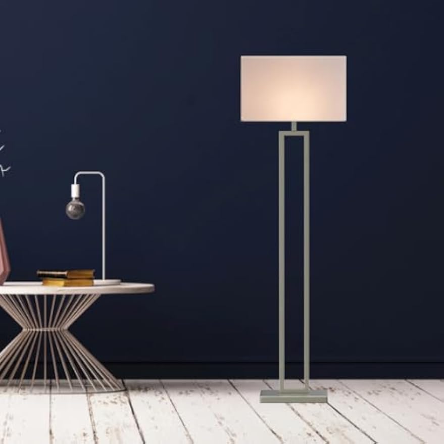LEDMyPlace Stylish Standing Floor Lamp for Living Room, 61-inch, Brushed Nickel Finish, Pure White Linen Shade, E26 Base, Decorative Corner Lamp w/On&Off Switch, Ideal for Bedroom (Bulb Not Included)