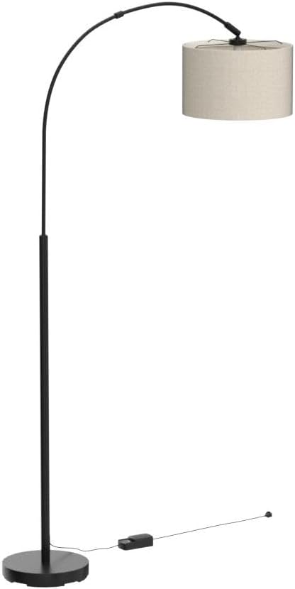 Dimmable Floor Lamp, Arc Floor Lamp with Dimmer, Black Standing Lamp with Adjustable Hanging Shade, Over Couch Tall Reading Light, Modern Pole Lamp for Living Room Bedroom, 9W LED Bulb Included