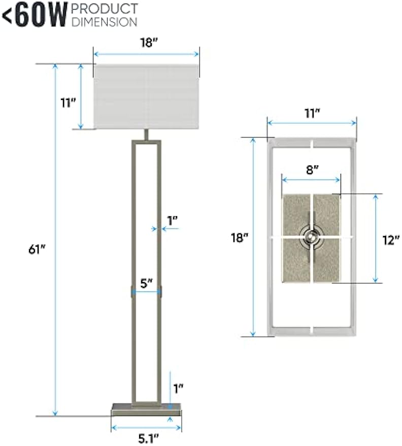 LEDMyPlace Stylish Standing Floor Lamp for Living Room, 61-inch, Brushed Nickel Finish, Pure White Linen Shade, E26 Base, Decorative Corner Lamp w/On&Off Switch, Ideal for Bedroom (Bulb Not Included)