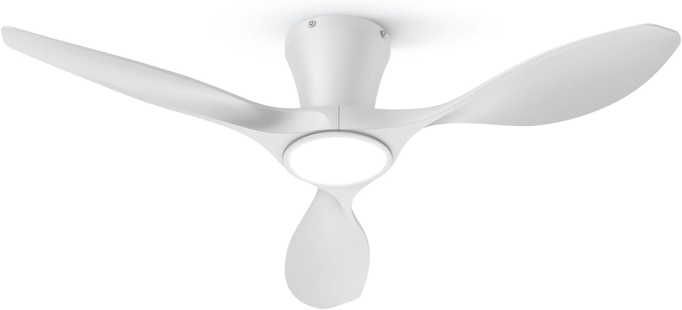 TALOYA 52 inch Ceiling Fans with Lights Remote Control, Modern Low Profile Ceiling Fan with Quiet Reversible DC Motor for Bedroom Living Room and Patio White