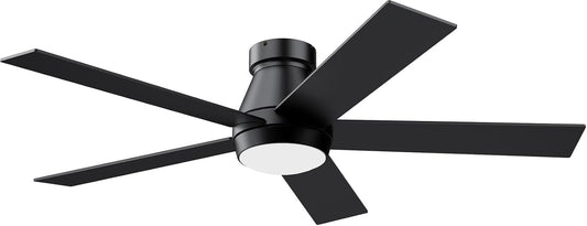 TCL 52" Ceiling Fan with Lights, Black Flush Mount Ceiling Fans with Remote Control, 6 Speeds DC Reversible, Dimmable, Noiseless, Low Profile Ceiling Fans for Bedroom