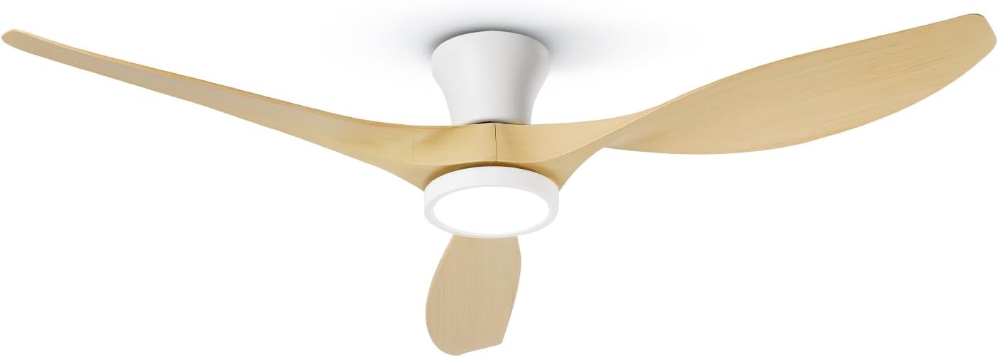 TALOYA 52 inch Ceiling Fans with Lights Remote Control, Modern Low Profile Ceiling Fan with Quiet Reversible DC Motor for Bedroom Living Room and Patio White