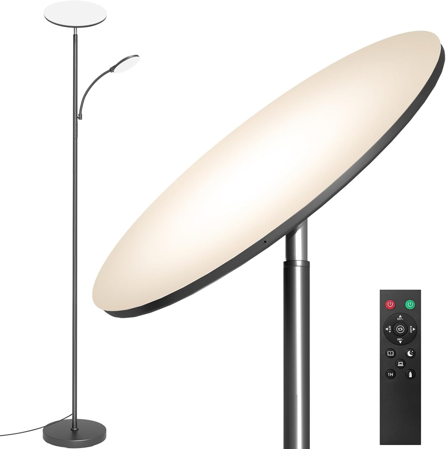 Floor Lamps for Living Room, 44W/4500LM Super Bright 2 in 1 LED Floor Lamp with Remote, Stepless Dimmable, 69" Tall Standing Floor Lamp with Bendable Reading Light for Bedroom Office