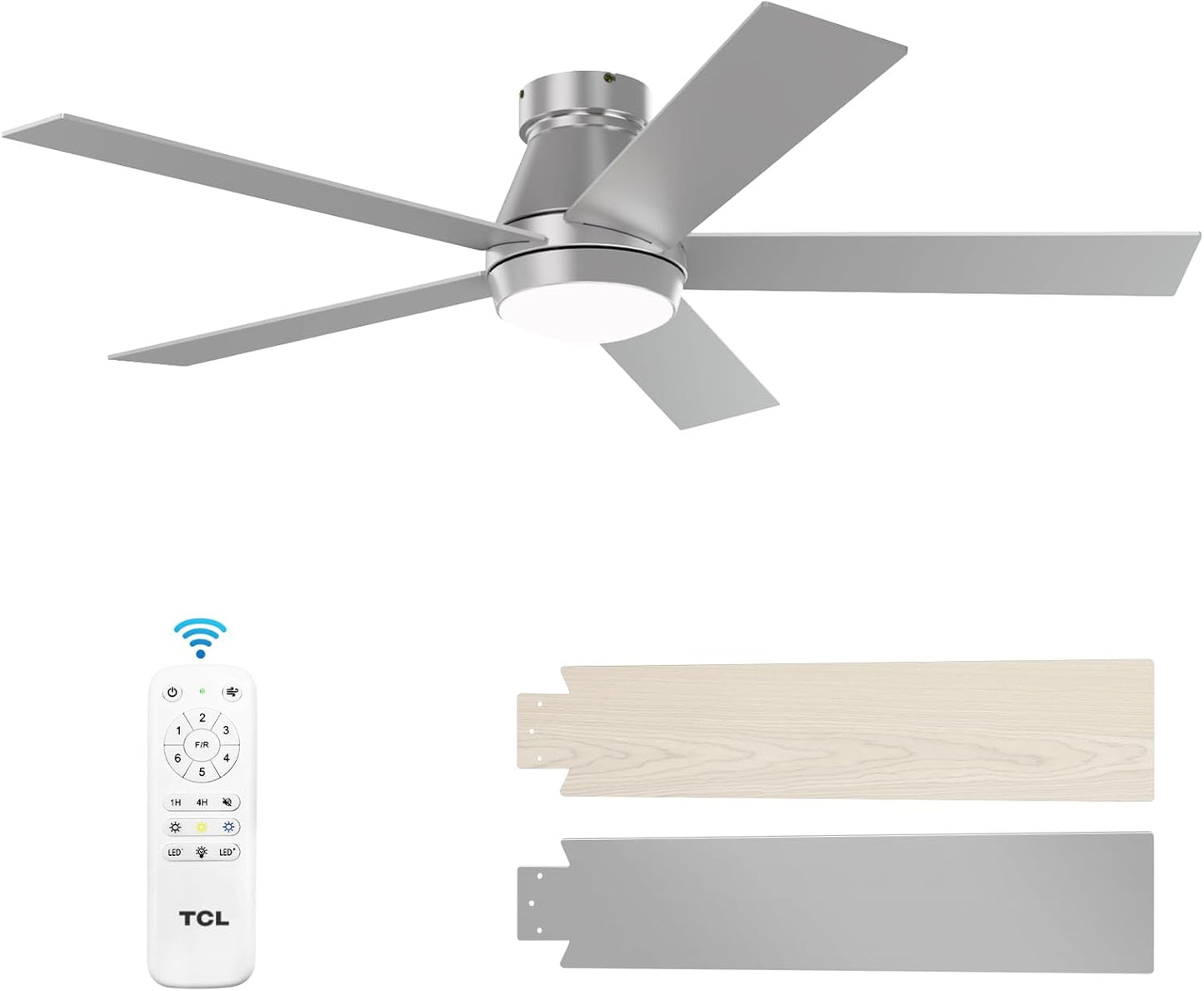 TCL 52" Ceiling Fan with Lights, Black Flush Mount Ceiling Fans with Remote Control, 6 Speeds DC Reversible, Dimmable, Noiseless, Low Profile Ceiling Fans for Bedroom
