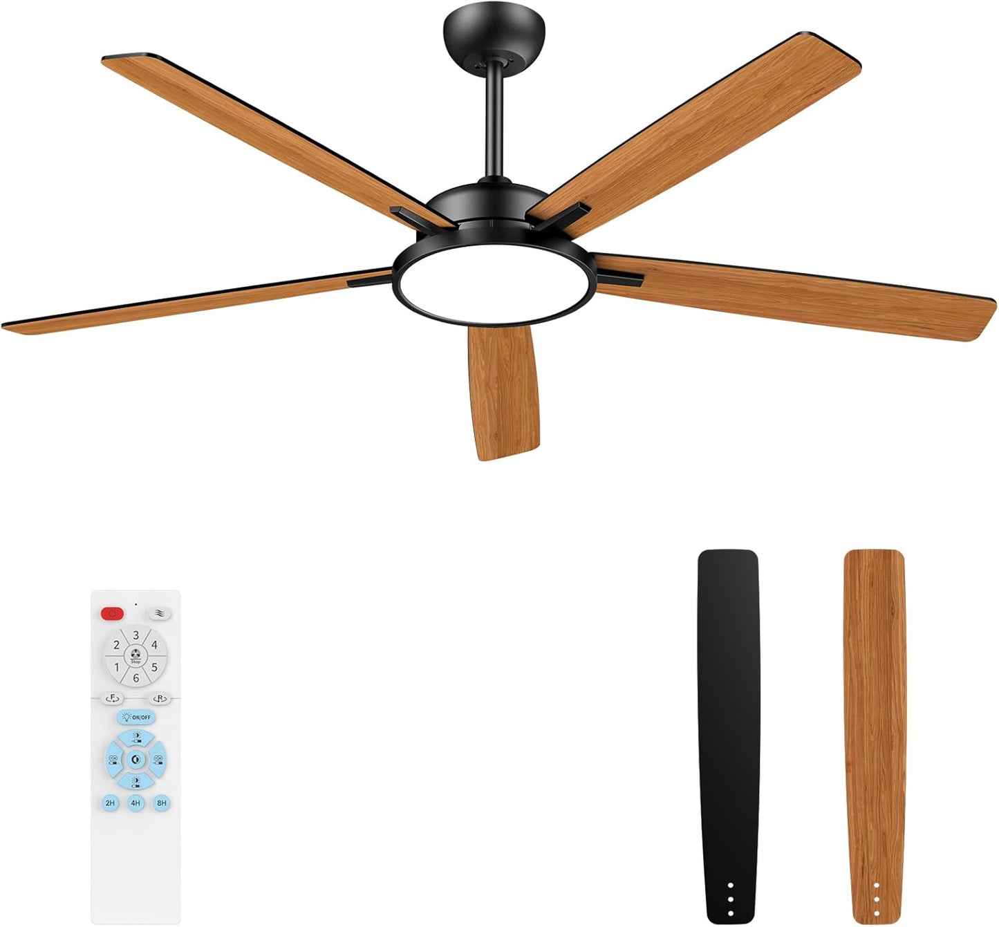 TALOYA 52 inch Ceiling Fans with Lights,Remote Control Multifunctional Quiet Fan with Three Color Temperature and Dimmable Light with Reversible Blades Black