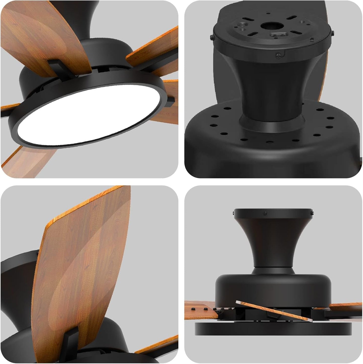 TALOYA 52 inch Ceiling Fans with Lights,Remote Control Multifunctional Quiet Fan with Three Color Temperature and Dimmable Light with Reversible Blades Black