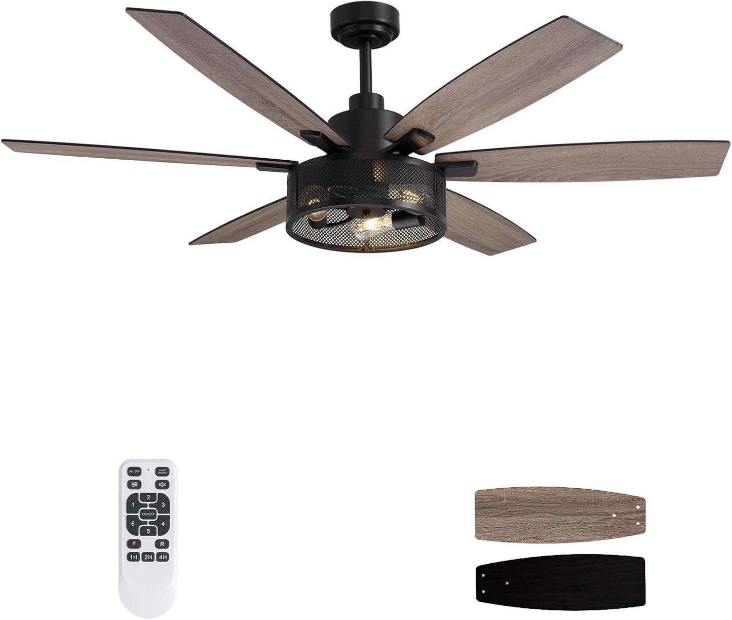 60 Inch Ceiling Fans with Lights and Remote Control, Farmhouse Ceiling Fan for Bedroom Living Room and Patio, Black Caged Ceiling Fan for Indoor and Outdoor
