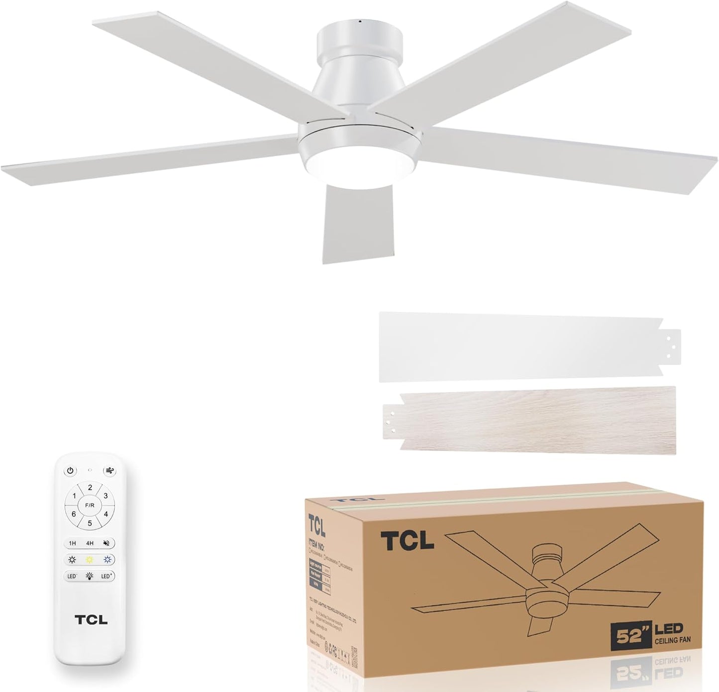 TCL 52" Black Ceiling Fan with Light and Remote, Modern LED 3-Color, 3CCT, Quiet Motor for Bedroom, Living Room, Dining Room, Ceiling Fans with Lights (Black)