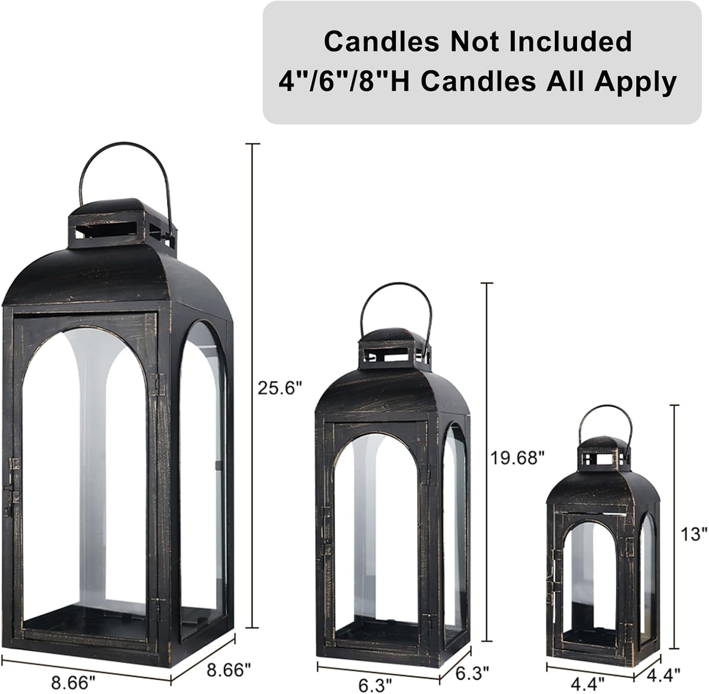 NEEDOMO Lanterns Decorative Indoor&Outdoor,Set of 3 Outdoor Lanterns for Porch, 26" Metal Frame Candle Holders with Glass, Fall, Christmas