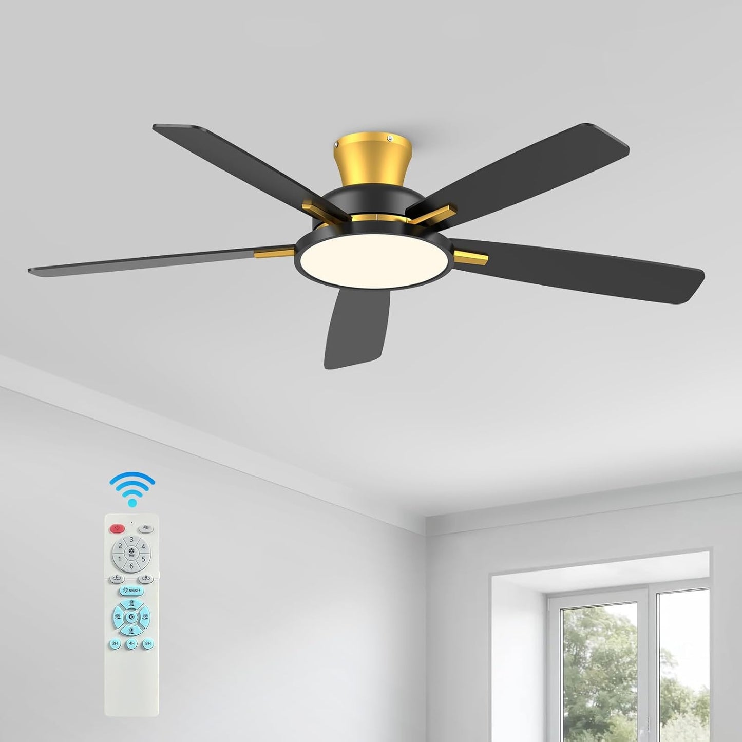 TALOYA 52 inch Ceiling Fans with Lights,Remote Control Multifunctional Quiet Fan with Three Color Temperature and Dimmable Light with Reversible Blades Black