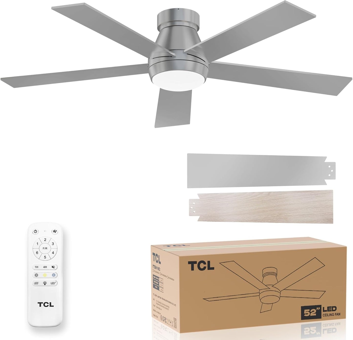 TCL 52" Black Ceiling Fan with Light and Remote, Modern LED 3-Color, 3CCT, Quiet Motor for Bedroom, Living Room, Dining Room, Ceiling Fans with Lights (Black)