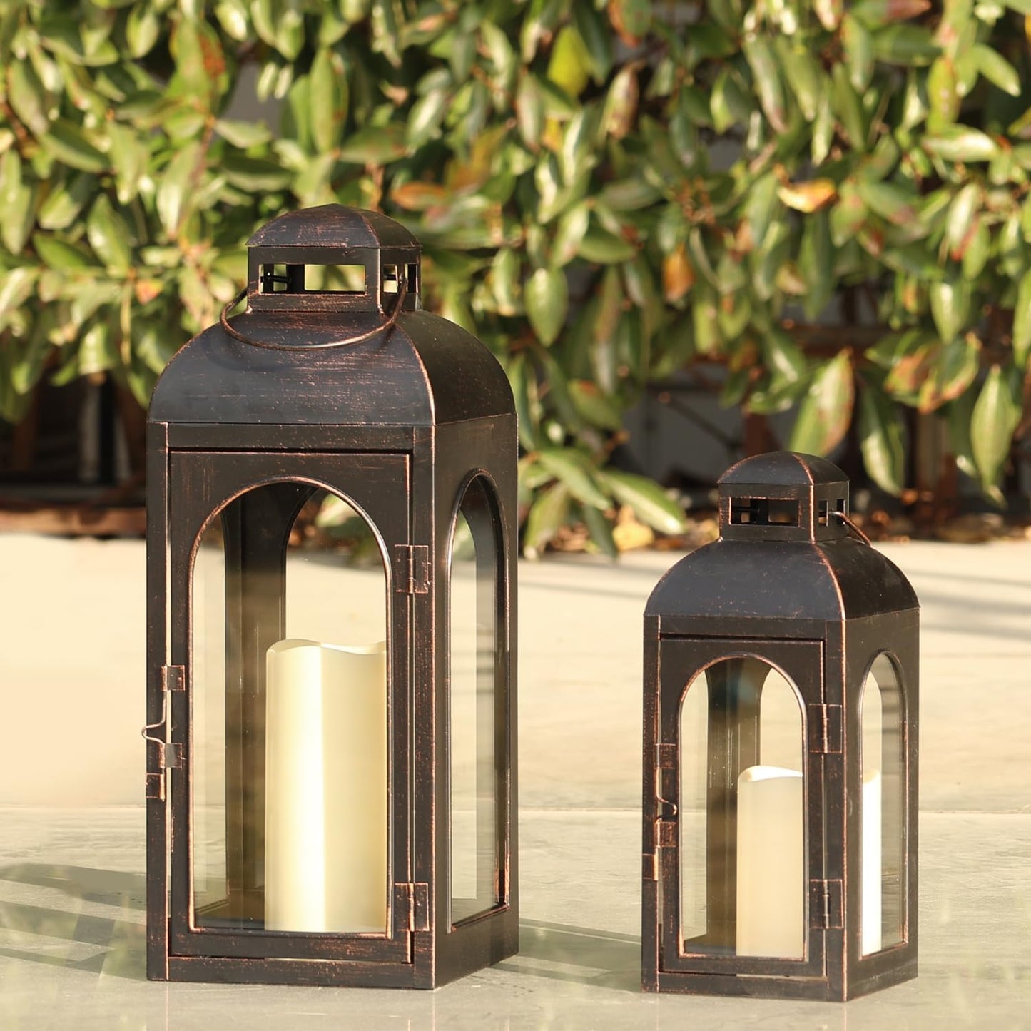 NEEDOMO Lanterns Decorative Indoor&Outdoor,Set of 3 Outdoor Lanterns for Porch, 26" Metal Frame Candle Holders with Glass, Fall, Christmas