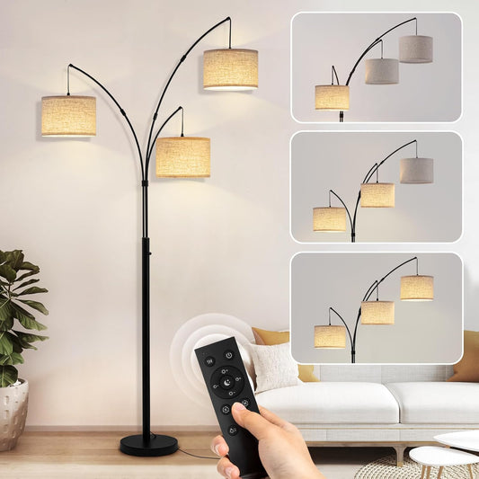 Arc Floor Lamp, 3 Light Floor Lamp with Remote, 2400LM Super Bright Tall Standing Lamp with 3 Color Temps & Dimmable, 80" Mid Century Tree Floor Lamps for Living Room, Bedroom, Office