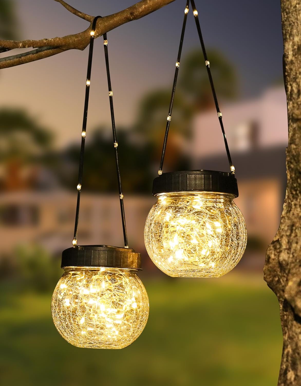 PARTPHONER Solar Lanterns Solar Lights Outdoor Waterproof 18-Pack, Solar Powered Hanging Lights Cracked Glass Hanging Globes for Christmas Decoration, Shepherd Hook, Garden Tree Ornaments
