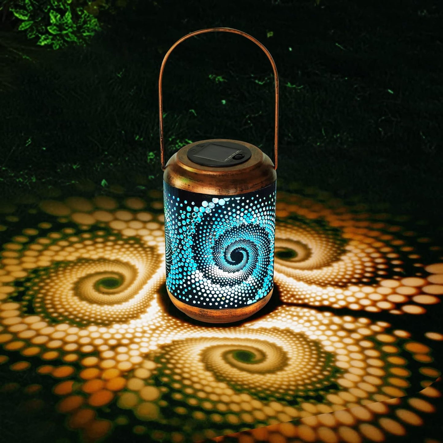 DIBIEECN 4 Pack Solar Lanterns Outdoor Hanging Lantern Metal Waterproof LED Lantern with Solar Powered Garden Patio Decorations Decor Lantern with Handle Christmas Gift Idea, Blue